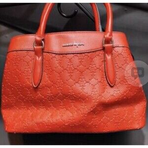 Nanette Lepore Designer Satchel Tomato Red Logo Embossed Seraphina Tote $98 MSRP